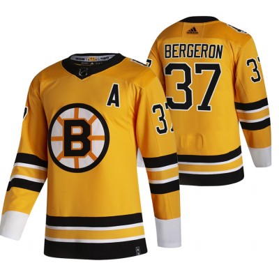 Boston Boston Bruins #37 Patrice Bergeron Yellow Men's Adidas 2020-21 Reverse Retro Alternate NHL Jersey Men's